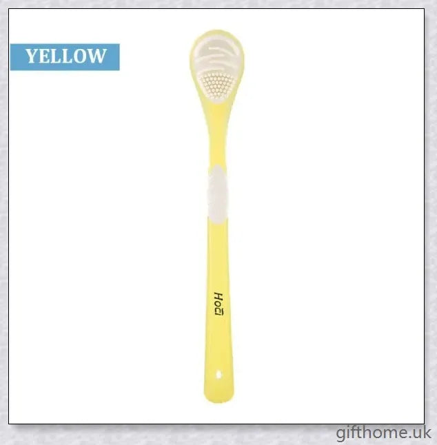 Double-sided tongue cleaner brush for adults, featuring a soft brush and scraper to gently and effectively remove bacteria and debris from the tongue.