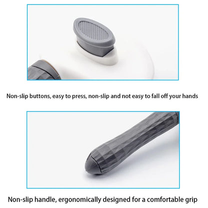 A multi-purpose pet grooming brush designed for dogs, cats, and other furry pets with premium materials and massage features.