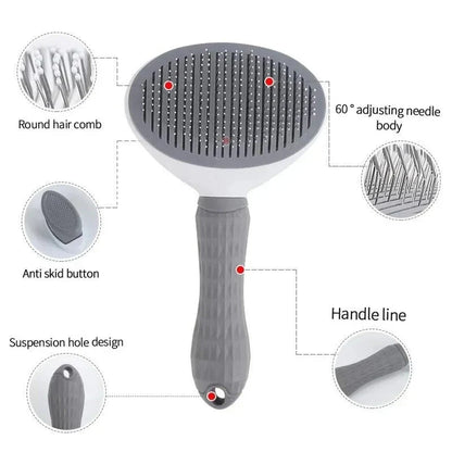 A multi-purpose pet grooming brush designed for dogs, cats, and other furry pets with premium materials and massage features.