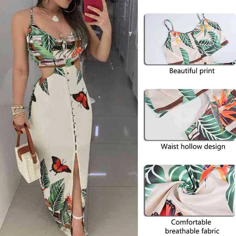 A beige cut-out print dress with a flattering silhouette, made from a chemical fibre blend for comfort and style.