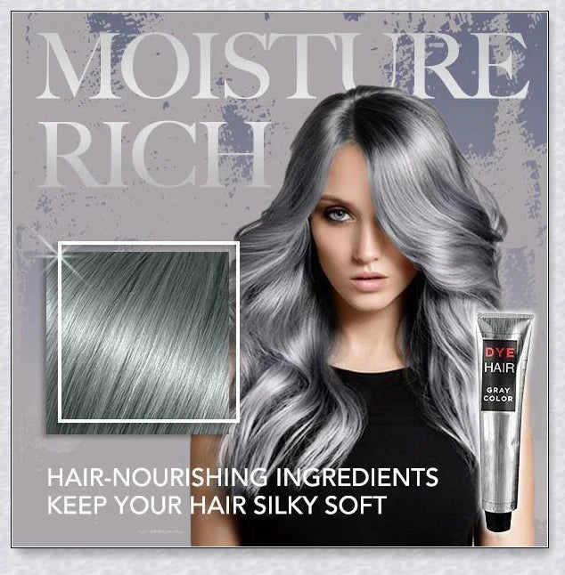 Bottle of premium Silver Gray Hair Dye with a metallic shine booster for long-lasting, nourishing colour