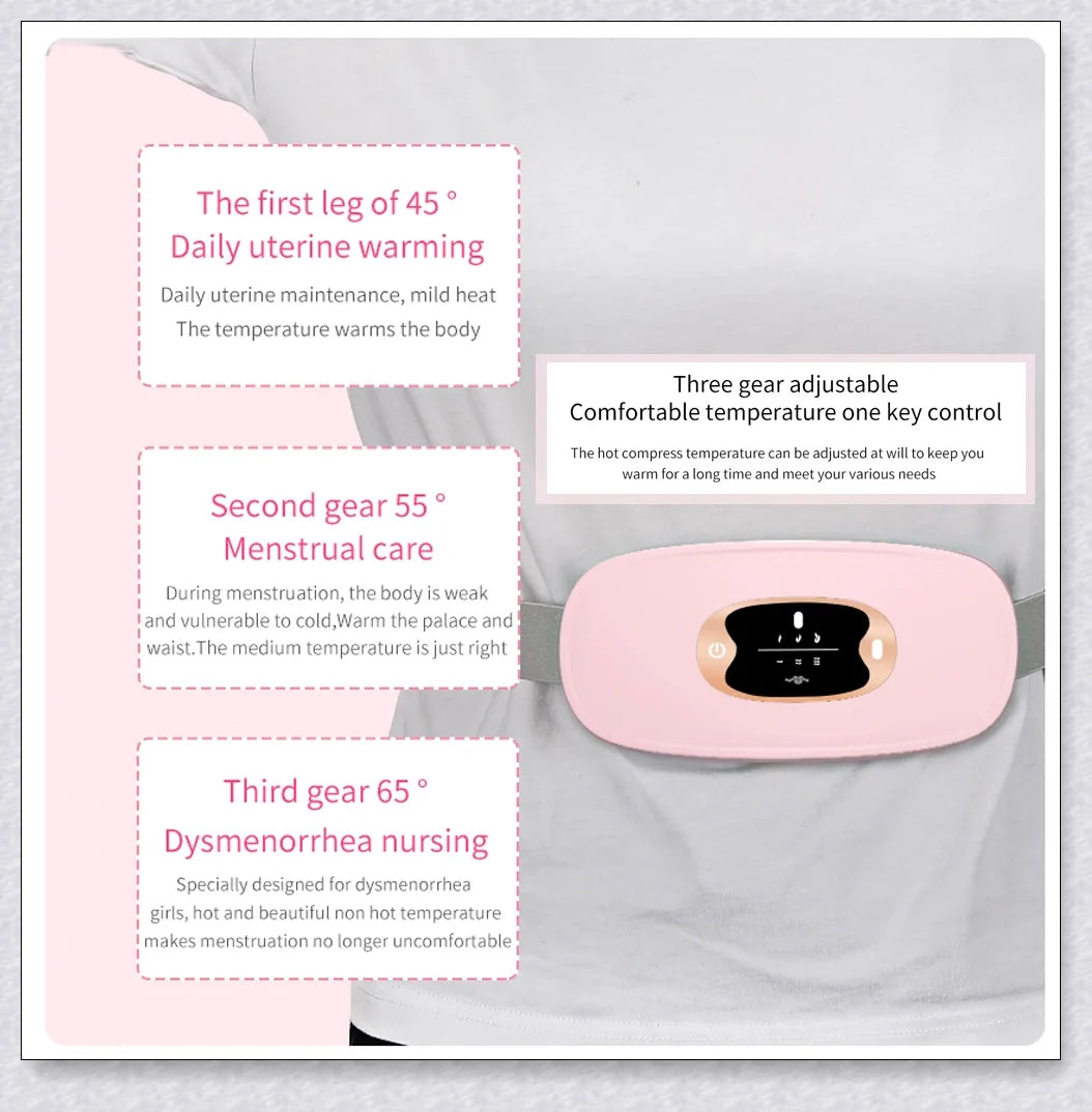 Relieve Menstrual Pain Abdominal Heating Massage Warm - Portable, USB-rechargeable device with adjustable heating and vibration settings