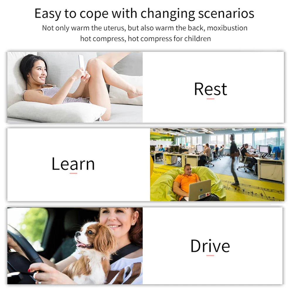 Relieve Menstrual Pain Abdominal Heating Massage Warm - Portable, USB-rechargeable device with adjustable heating and vibration settings