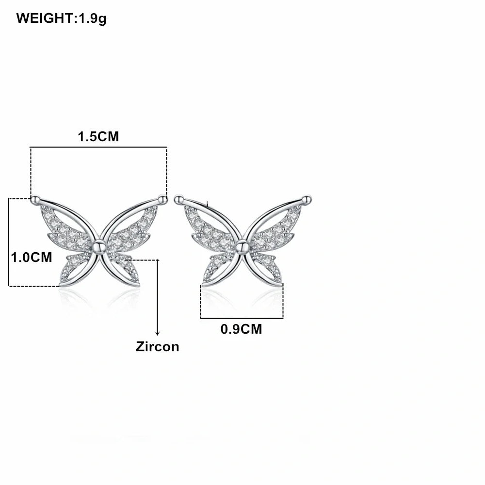 Black butterfly stud earrings with full rhinestone zircon detailing