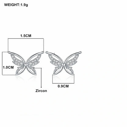Black butterfly stud earrings with full rhinestone zircon detailing