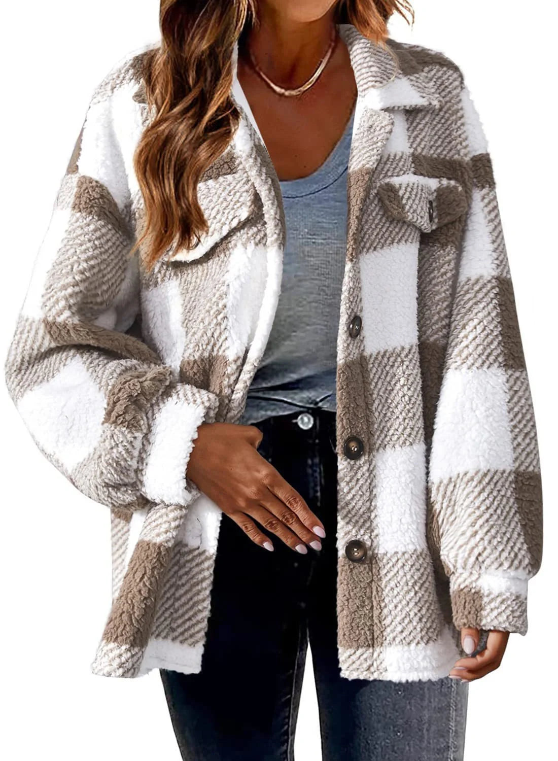Women's striped loose fit plush coat in various colours