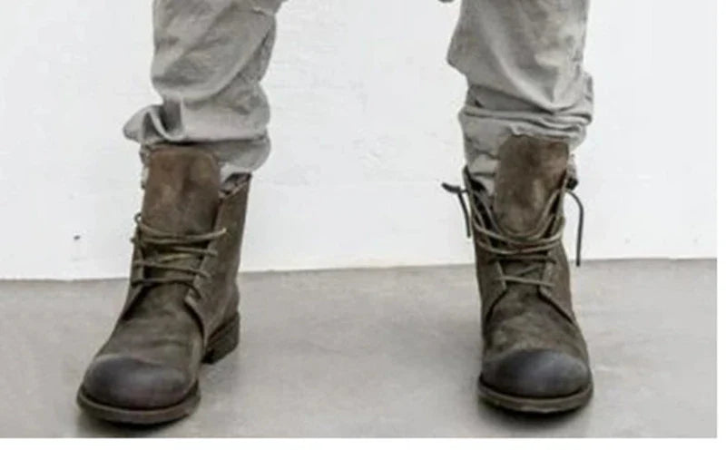 Retro Men's Casual Short Tube Boots in black, army green, and brown colours