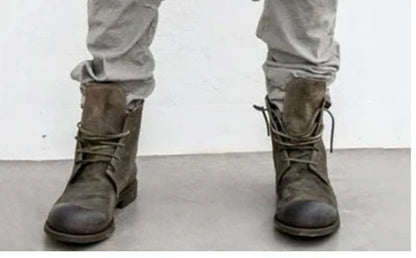 Retro Men's Casual Short Tube Boots in black, army green, and brown colours