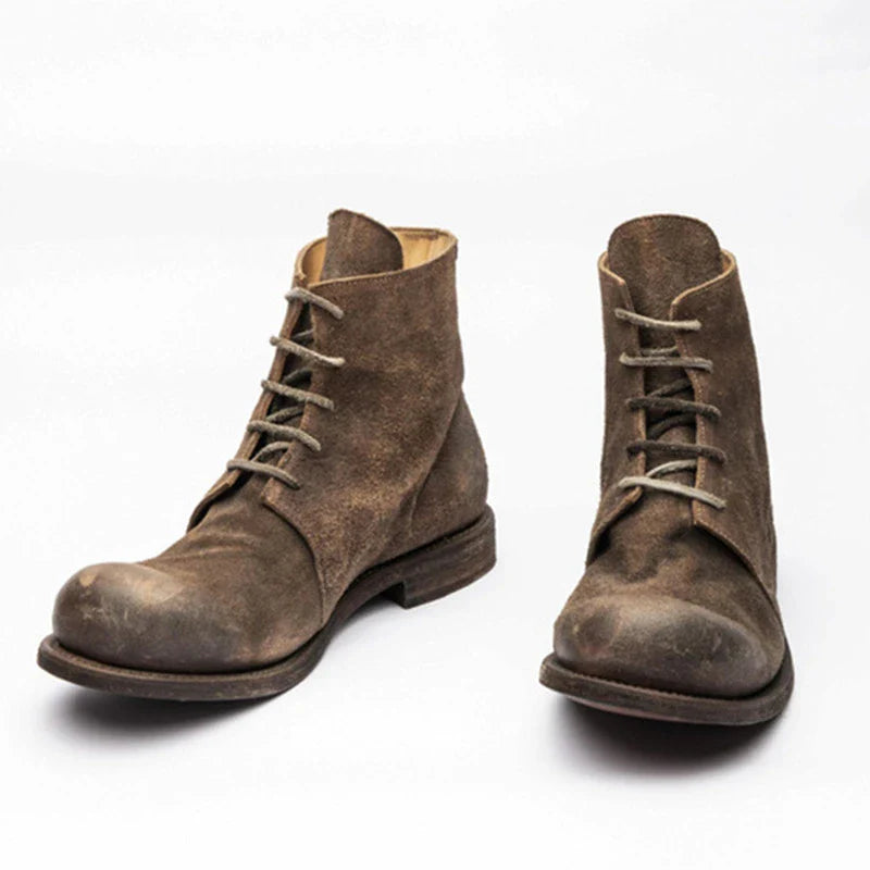 Retro Men's Casual Short Tube Boots in black, army green, and brown colours