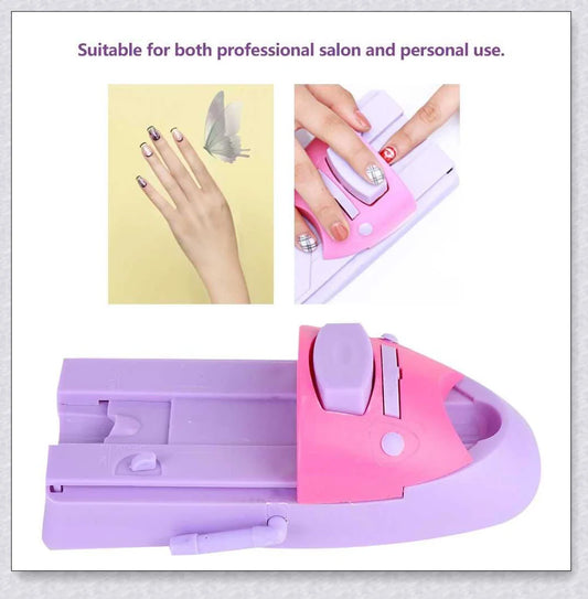 Portable nail art printing machine with various nail design patterns, perfect for creating salon-quality nail art at home