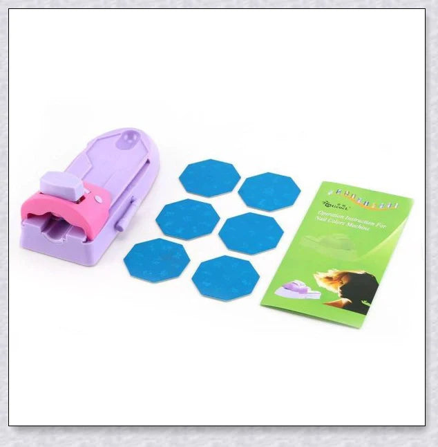 Portable nail art printing machine with various nail design patterns, perfect for creating salon-quality nail art at home