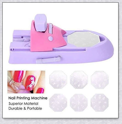 Portable nail art printing machine with various nail design patterns, perfect for creating salon-quality nail art at home