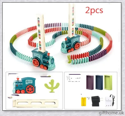Automatic Domino Trains: Self-operating wooden toy that effortlessly deposits dominoes in a cascading row