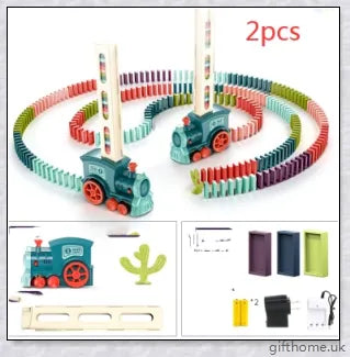 Automatic Domino Trains: Self-operating wooden toy that effortlessly deposits dominoes in a cascading row