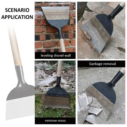 Multifunctional heavy-duty garden cleaning shovel made from manganese steel with a flat head design for efficient scraping and lifting