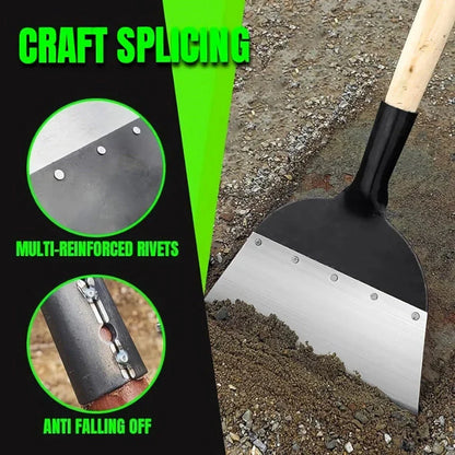 Multifunctional heavy-duty garden cleaning shovel made from manganese steel with a flat head design for efficient scraping and lifting