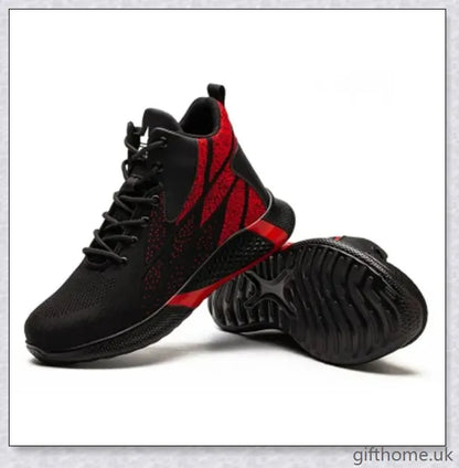 Anti-smashing and anti-piercing work boots with reinforced steel plate and durable flying weave upper