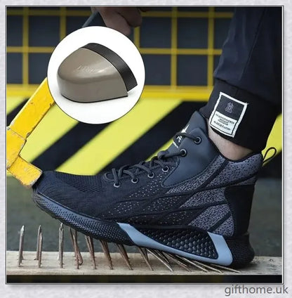 Anti-smashing and anti-piercing work boots with reinforced steel plate and durable flying weave upper