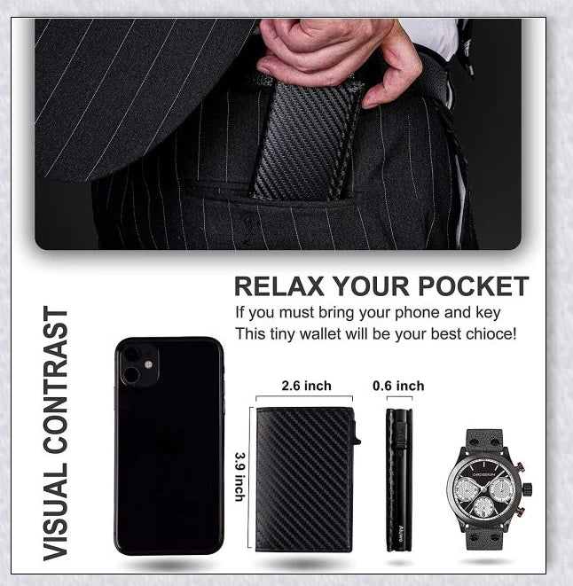 A sleek and modern leather wallet with a built-in aluminium card holder and AirTag compatibility for secure storage and easy tracking.