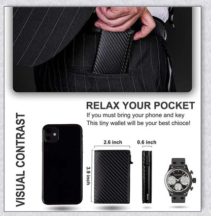 A sleek and modern leather wallet with a built-in aluminium card holder and AirTag compatibility for secure storage and easy tracking.