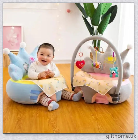 Premium plush baby chair with washable cover, supportive backrest, and vibrant detachable dolls for cognitive development