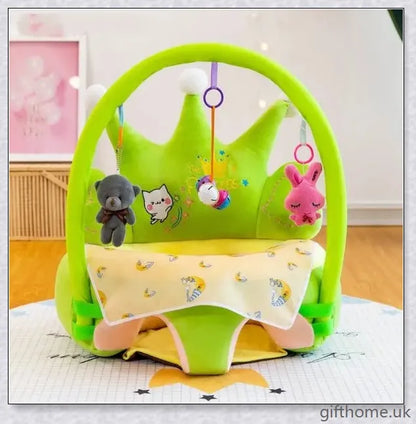 Premium plush baby chair with washable cover, supportive backrest, and vibrant detachable dolls for cognitive development