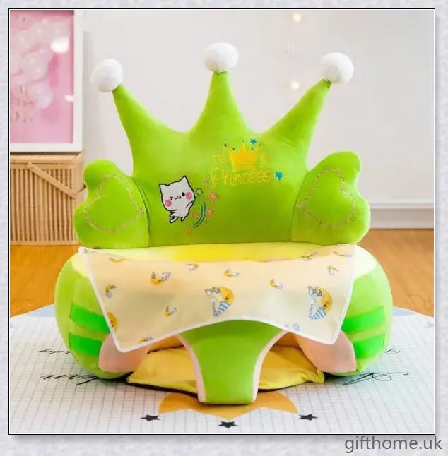 Premium plush baby chair with washable cover, supportive backrest, and vibrant detachable dolls for cognitive development