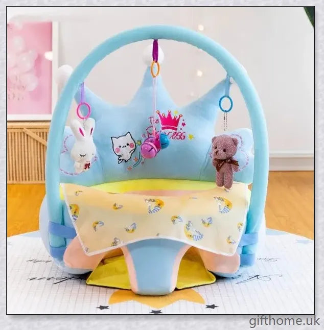 Premium plush baby chair with washable cover, supportive backrest, and vibrant detachable dolls for cognitive development