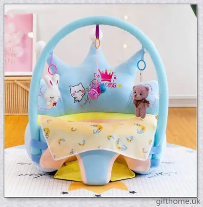 Premium plush baby chair with washable cover, supportive backrest, and vibrant detachable dolls for cognitive development