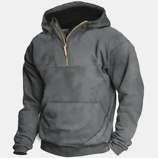 A men's hooded solid colour sports fleece sweater coat in a classic casual design