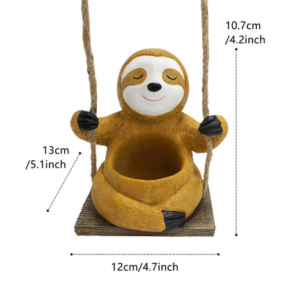 Charming swing sloth planter made of high-quality resin, perfect for adding greenery and whimsy to home and garden decor.