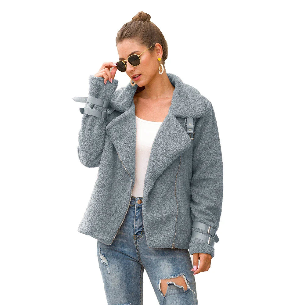 Composite Fur Biker Jacket in Army Green, featuring a cosy faux fur blend and a tailored silhouette for a stylish and practical outerwear piece.