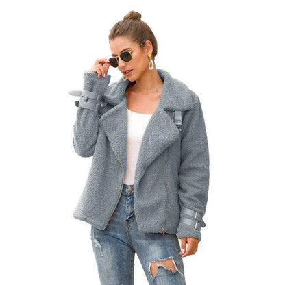 Composite Fur Biker Jacket in Army Green, featuring a cosy faux fur blend and a tailored silhouette for a stylish and practical outerwear piece.