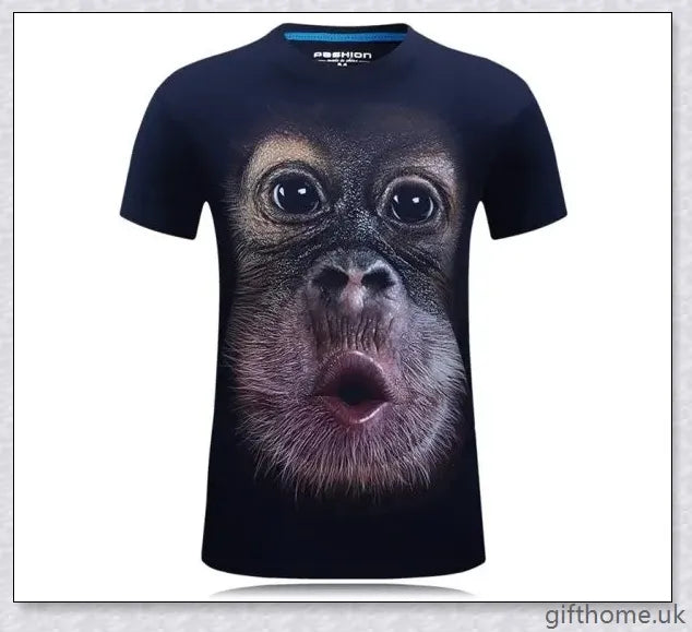 A men's t-shirt featuring a bold, eye-catching 3D gorilla graphic design in premium cotton construction.