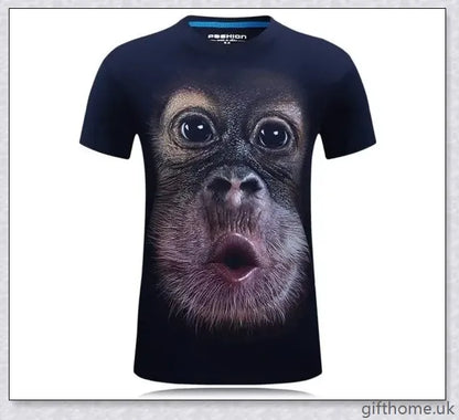 A men's t-shirt featuring a bold, eye-catching 3D gorilla graphic design in premium cotton construction.