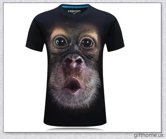 A men's t-shirt featuring a bold, eye-catching 3D gorilla graphic design in premium cotton construction.