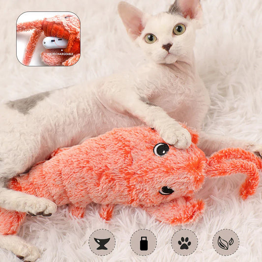 Interactive plush toy in the shape of a lobster with realistic movements to engage and entertain pets