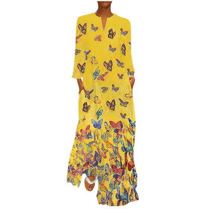 Elegant long-sleeved dress made with premium rabbit fur and featuring a delicate butterfly print design