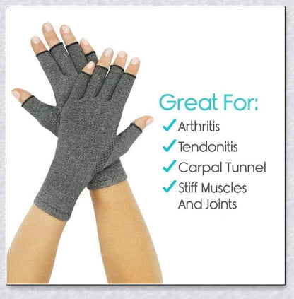 A pair of NHS Compression Arthritis Relief Gloves in different colours, designed to provide pain relief and improved mobility for those suffering from rheumatoid arthritis and osteoarthritis.