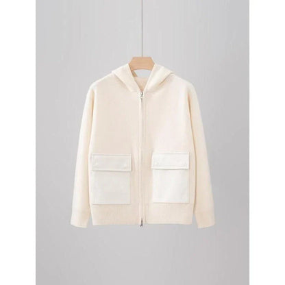 Luxurious cashmere zipper hoodie jacket in a solid pattern design, perfect for autumn and winter wear