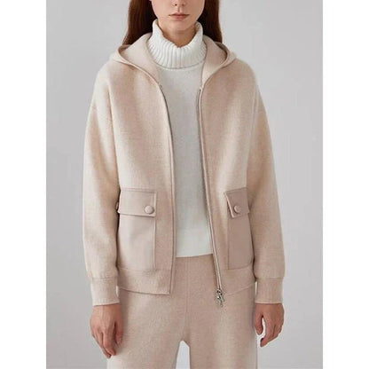 Luxurious cashmere zipper hoodie jacket in a solid pattern design, perfect for autumn and winter wear