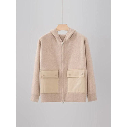 Luxurious cashmere zipper hoodie jacket in a solid pattern design, perfect for autumn and winter wear