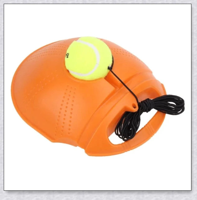 A self-training tennis tool that allows solo practice sessions with an adjustable rebound ball.