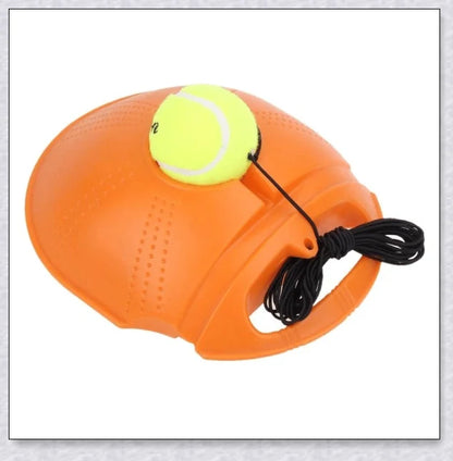 A self-training tennis tool that allows solo practice sessions with an adjustable rebound ball.