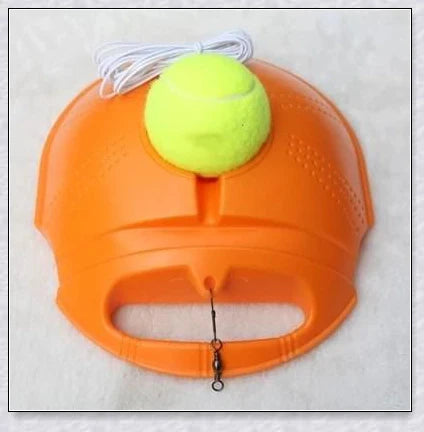 A self-training tennis tool that allows solo practice sessions with an adjustable rebound ball.