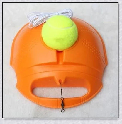 A self-training tennis tool that allows solo practice sessions with an adjustable rebound ball.