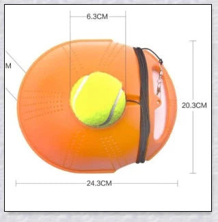A self-training tennis tool that allows solo practice sessions with an adjustable rebound ball.