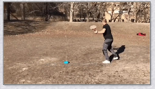A self-training tennis tool that allows solo practice sessions with an adjustable rebound ball.