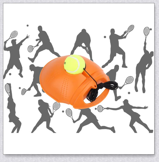 A self-training tennis tool that allows solo practice sessions with an adjustable rebound ball.