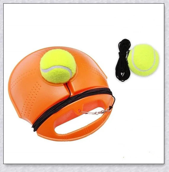 A self-training tennis tool that allows solo practice sessions with an adjustable rebound ball.